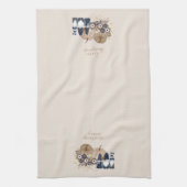 レトロフラワーズパンプキンズデニム格言感謝祭 キッチンタオル (縦)