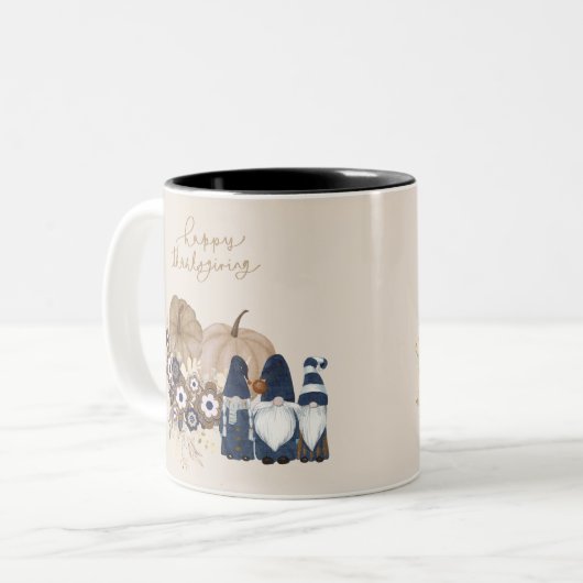 レトロフラワーズパンプキンズデニム格言感謝祭 ツートーンマグカップ (正面左)