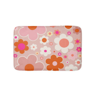 レトロフラワーズピーチ赤面ピンクオレンジフローラ バスマット
