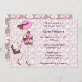レトロフラワーズベビーシャワー招待状(ピンクCA) 招待状 (正面/裏面)