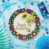 レトロフラワーズ誕生日格言 ペーパープレート (パーティー)