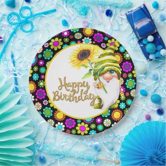 レトロフラワーズ誕生日格言 ペーパープレート (パーティー)