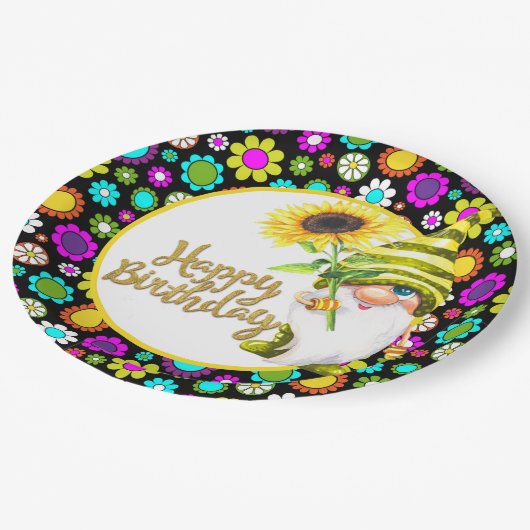 レトロフラワーズ誕生日格言 ペーパープレート (アングル)