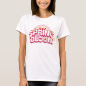 レトロフラワータイポグラフィーと蝶の春の花 Tシャツ (正面)