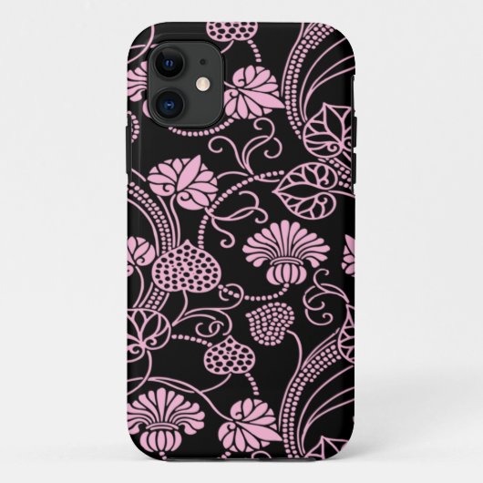 レトロフラワーパターン ピンクブラック Case-Mate iPhoneケース (裏面)