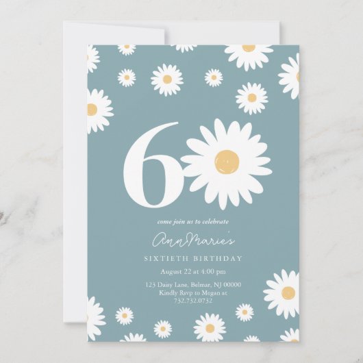 レトロフラワーパターン 誕生日60周年記念 招待状 (正面)