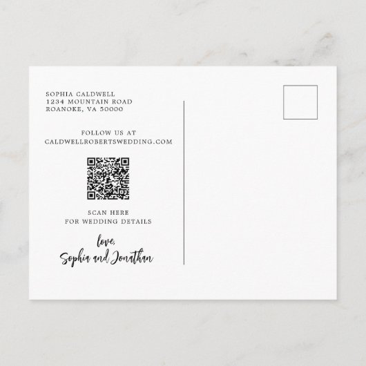 レトロフラワーパワーQRコードウェディング日付を保存 案内ポストカード (裏面)