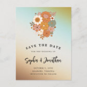 レトロフラワーパワーQRコードウェディング日付を保存 案内ポストカード (正面)