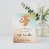 レトロフラワーパワーQRコードウェディング日付を保存 案内ポストカード (スタンド正面)