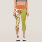 レトロフラワーヒッパイオレンジグリーン カプリレギンス (正面)