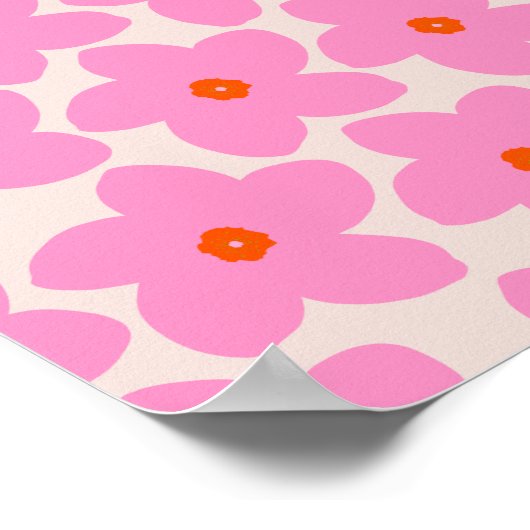 レトロフラワーピンクオレンジとニュートラル ポスター (角)