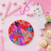 レトロフラワーピンク ペーパープレート (パーティー)