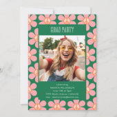 レトロフラワーピースピンクグリーングラードパーティー写真 招待状 (正面)