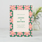 レトロフラワーピースピンクグリーングルーヴィ結婚ズ セーブザデート (スタンド正面)