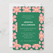 レトロフラワーピースピンクグリーン卒業パーティー 招待状 (正面)