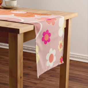 レトロフラワーピーチ赤面ピンクオレンジフローラ ショートテーブルランナー