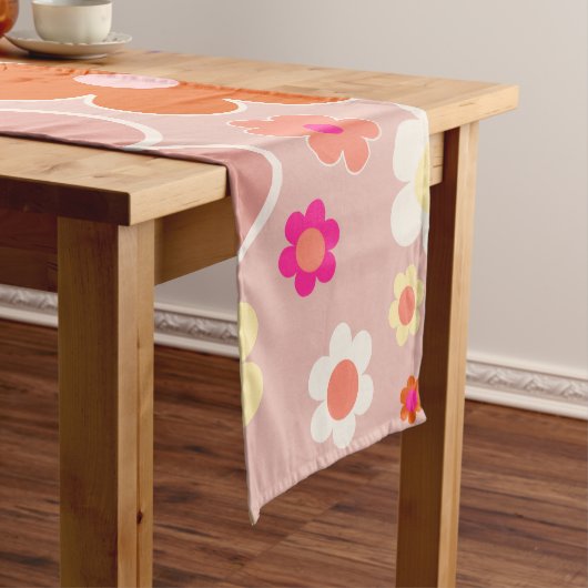 レトロフラワーピーチ赤面ピンクオレンジフローラ ショートテーブルランナー (インサイチュ)