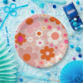 レトロフラワーピーチ赤面ピンクオレンジフローラ ペーパープレート (パーティー)