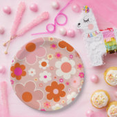 レトロフラワーピーチ赤面ピンクオレンジフローラ ペーパープレート (パーティー)