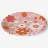 レトロフラワーピーチ赤面ピンクオレンジフローラ ペーパープレート (アングル)