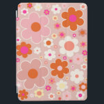 レトロフラワーピーチ赤面ピンクオレンジフローラ iPad AIR カバー<br><div class="desc">レトロカラフルな花：フローラアート – 暖かい色調 桃の背景と白、赤面ピンク、オレンジと黄色の花。</div>