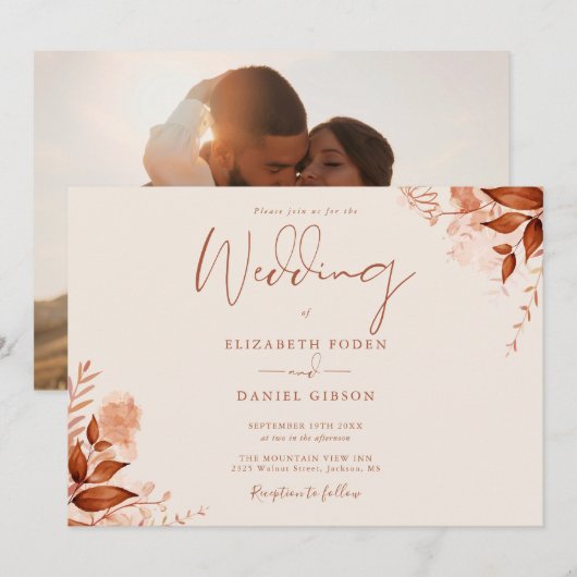 レトロフラワーフォト 秋の結婚式 招待状 (正面/裏面)