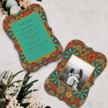 レトロフラワーブラウンティール（緑がかった色）レッドフローラgroovy 60s