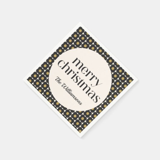レトロフラワーブラック金ゴールドクリスマスホリデーカスタム スタンダードカクテルナプキン (角)