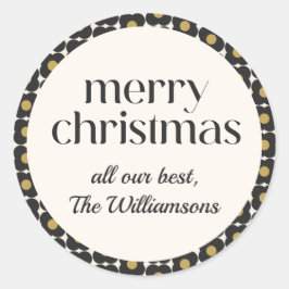 レトロフラワーブラック金ゴールドクリスマスホリデーカスタム ラウンドシール