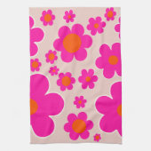 レトロフラワーマーケットフローレンス抽象芸術ピンクフローラ キッチンタオル (縦)