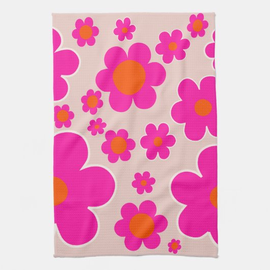 レトロフラワーマーケットフローレンス抽象芸術ピンクフローラ キッチンタオル (縦)
