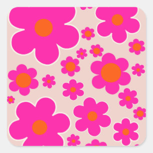 レトロフラワーマーケットフローレンス抽象芸術ピンクフローラ スクエアシール