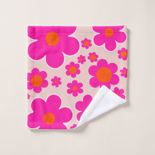 レトロフラワーマーケットフローレンス抽象芸術ピンクフローラ バスタオルセット (ウォッシュタオル)