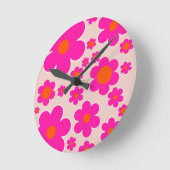 レトロフラワーマーケットフローレンス抽象芸術ピンクフローラ ラウンド壁時計 (傾斜)