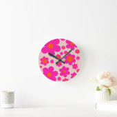 レトロフラワーマーケットフローレンス抽象芸術ピンクフローラ ラウンド壁時計 (ホーム)