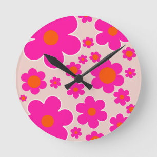 レトロフラワーマーケットフローレンス抽象芸術ピンクフローラ ラウンド壁時計