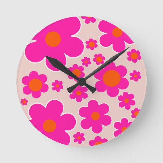 レトロフラワーマーケットフローレンス抽象芸術ピンクフローラ ラウンド壁時計 (正面)