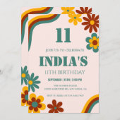 レトロフラワー11誕生日 招待状 (正面/裏面)