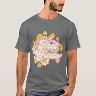 レトロフラワー はじめての先生へのギフト 1年生 Tシャツ