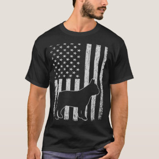 レトロフランスのブルドッグアメリカン旗犬パパ犬ママ Tシャツ