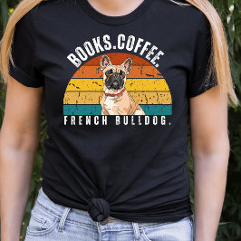 レトロフランスのブルドッグブックスコーヒーTシャツ Tシャツ