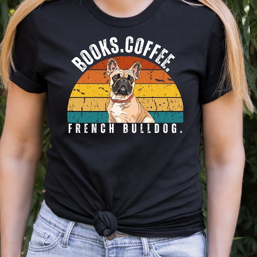 レトロフランスのブルドッグブックスコーヒーTシャツ Tシャツ