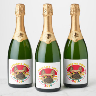 レトロフランスのブルドッグ2014素晴らし年以来 スパークリングワインラベル