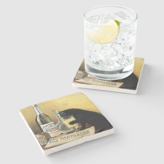 レトロフランスのポスター"absinthe bourgeois" ストーンコースター (横)