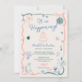 レトロフランスの手図解入りの、写真付きの描き結婚写真 招待状 (正面)