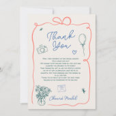 レトロフランスの手描き図解入りの、写真付きのブライダルシャワー サンキューカード (正面)