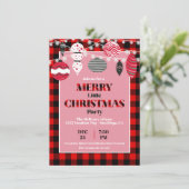 レトロフランネルクリスマスパーティーオーナメント招待状 招待状 (スタンド正面)