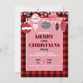 レトロフランネルクリスマスパーティーオーナメント招待状 招待状 (正面)