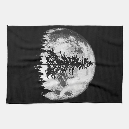 レトロフルムーン&ミニマリストパインツリーヴィンテージグラ キッチンタオル (横)