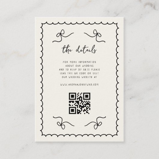 レトロフレンチウェディング手描きQRコード詳細 エンクロージャーカード (正面)